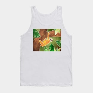 Three-toed Sloth Hanging around in the Jungle. Batik silk painting style. Tank Top